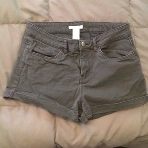 Olive colored denim shorts